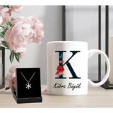 Giftstime Kişiye Özel Baş Harf ve Isimli Beyaz Kupa ve Kar Tanesi Kolye