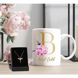 Giftstime Kişiye Özel Baş Harf ve Isimli Beyaz Kupa ve Melek Kolye