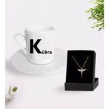 Giftstime Kişiye Özel Isimli Tasarımlı Kahve Fincanı ve Melek Kolye - Beyaz
