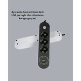 GIGA 3 USB Çıkışlı Hızlı Şarjlı Anahtarlı Üçlü Priz - Renkli