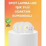 GIGA Çok Amaçlı Kullanım Için Kablosuz Yapışkanlı 3 Lü Uzaktan Kumandalı LED Spot Lamba - Renkli