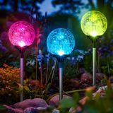 GIGALUMI Solar bahçe lambası, 3 paket, güneş enerjili dış mekan aydınlatması, çok renkli değişen bahçe küreleri, su geçirmez, kırık cam top, LED ışıklı, avlu, veranda, veranda, balkon, manzara için