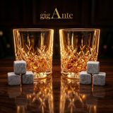 gigAnte Deluxe Bohemia Kristal Viski Bardağı Seti, 320 ml, 2 Bardak ve 6 Mermer Viski Taşı, Kristal Kesim Desen, Hediye Kutusu