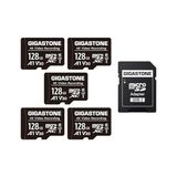 Gigastone Gıgastone 128GB Microsdxc Hafıza Kartı Paketi 5'li + Aksiyon Kamerası, Gopro, Drone ve Tablet Için Sd Adaptörü, 85 Mb/s'ye Kadar, Full Hd Video Kayıt, Mikro Sd Kart Uhs-I Sınıf 10 U1