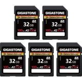 Gigastone Gıgastone 32GB Sdhc Hafıza Kartı 5'li Paket, 4K Camera Extreme, 100/50 Mb/s'ye Kadar, Canon Panasonic ile Uyumlu, A2 V30 U3 Uhs-I C10, 4K UHD Video Için, 5 Mini Kılıf ile