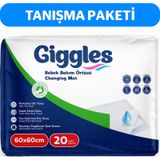 Giggles Bebek Bakım Örtüsü 60x60 Alt Açma Bezi 2 Paket 20 Adet beyaz
