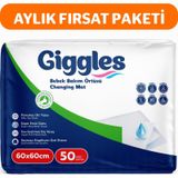 Giggles Bebek Bakım Örtüsü 60x60 Alt Açma Bezi 5 Paket 50 Adet beyaz