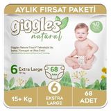Giggles Natural 6 Numara Ekstra Large Pamuklu Bebek Bezi, 15+ kg, 68 Adet