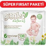 Giggles Natural 6 Numara Junior Plus Pamuklu Bebek Bezi 136 Adet