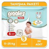 Giggles Pants Külotlu Bebek Bezi, 5 Numara Junior, 11-25 kg, 24 Adet, Tanışma Paketi