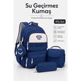 Gigi Luxe 4'lü Saten Kumaş Su Geçirmez, Kız Erkek İlkokul Çantası Seti Beslenme Çantası Kalemlik ve Aksesuar Çantalı