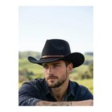 Gigi Luxe Erkek Siyah Western Kovboy Şapkası Örgü Deri Bantlı Cowboy Hat