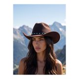 Gigi Luxe Kahverengi Western Kovboy Şapkası Deri Bantlı Stud Detaylı Cowboy