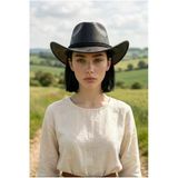 Gigi Luxe Vegan Deri Unisex Kovboy Şapkası Vintage Western Tarz Geniş Kenarlı Premium Kalite