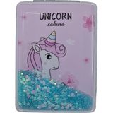 Gigi Panda El Aynası - Unicorn Sakura Yazılı Katlanır Dikdörtgen Makyaj Aynası - Cep, Çanta Aynası - Turkuaz