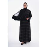 GigiTex Hijap Siyah Dubai Ipeği Kahverengi Çizgi Detaylı Abaya Ferace Standart 38-44 Beden Uyumlu