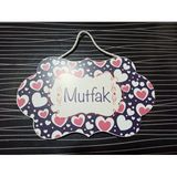 Gik Mutfak Oda İsimlik Ahşap Kapı İsimliği Kalpli Desen