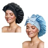 GiLi Saten Bonnet İpek Bonnet Saç Bonesi Uyku için Büyük Boneler Kravat Bantlı Saç Sargısı Ayarlanabilir Askılı Saç Kepi Gece Uyku Kapakları Kıvırcık Örgü Saç (Siyah, Gök Mavisi)