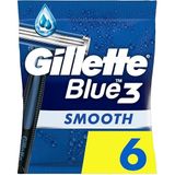 Gillette Blue3 Smooth Erkek Tek Kullanımlık Jilet Üçlü Bıçaklı 6 Tıraş Bıçağı, 40° Hareketli Döner Başlık, ComfortGel Teknolojili Kayma Şeridi