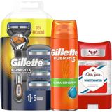 Gillette Erkek Bakım Paketi - Gillette Fusion Flexball Proglide Tıraş Makinesi + 5 Yedek Tıraş Bıçağı Old Spice 75 ml Koltuk Altı Jel Fusion Tıraş Jeli 75 ml
