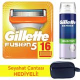 Gillette Fusion 16 Adet Tıraş Bıçağı + 250 ml Köpük + Çanta