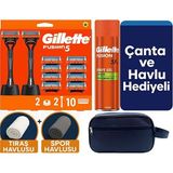 Gillette Fusion 2 Makine+10 Yedek Tıraş Bıçağı+2 STAND+200 ml Fusion Jel +Çanta +Havlu Hediye