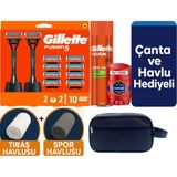 Gillette Fusion 2 Makine+10 Yedek Tıraş Bıçağı+2 STAND+200 ml Jel +Old Spice Deo+Çanta +Havlu Hediye