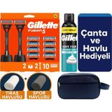 Gillette Fusion 2 Makine+10 Yedek Tıraş Bıçağı+2 STAND+300 ml Köpük +Çanta +Havlu Hediye