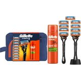 Gillette Fusion 2 Tıraş Makinesi Seti: 9 Yedek Bıçak, 200 ml Jel, Şık Stand ve Taşıma Çantası