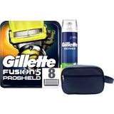 Gillette Fusion Proshield 8 Adet Tıraş Bıçağı Yedeği + Gillette Sensitive 250 ml Tıraş Köpüğü + Seyahat Çantası