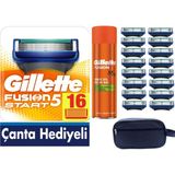 Gillette Fusion Start 16 Yedek Tıraş Bıçağı - 200 ml Jel ve Çanta ile Hassas Cilt Dostu Ürün