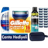 Gillette Fusion Start 16 Yedek Tıraş Bıçağı +300 ml KÖPÜK+300 ml Şampuan +Çanta