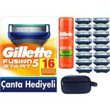 Gillette Fusion Start 16 Yedek Tıraş Bıçağı +75 ml Fusion Jel +Çanta
