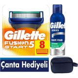 Gillette Fusion Start 8 Li Yedek Tıraş Bıçağı + Gillette 200 ml Köpük + Çanta
