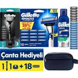 Gillette Mach3 Charcoal 1 Makine + 18 Başlık (6 Charcoal + 12 Mach3 Turbo) + Stand + 200 ml Köpük, Çanta Hediyeli Tıraş Seti
