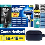 Gillette Mach3 Charcoal 1 Makine + 18 Başlık (6 Charcoal + 12 Mach3 Turbo) + Stand + 300 ml Köpük, Çanta Hediyeli Tıraş Seti