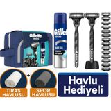 Gillette Mach3 Charcoal 2 Makine + 16 Yedek Tıraş Bıçağı + 200 ml Jel + Ergonomik Tasarımlı Havlu Seti