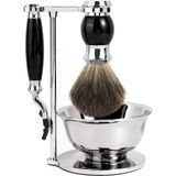 Gillette Mach3 İçin Tıraş Seti - Paslanmaz Çelik Hazne, Metal Tutucu Ve Sentetik Fırçadan Oluşan Eksiksiz Paket | Mach3 Bıçaklara Uygun Sap | Banyolar İçin Sağlam Ve Şık | Tahriş Etmeden Nazik Tıraş