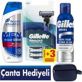 Gillette Mach3 Sport 1 Makine+ 3 Yedek Tıraş Bıçağı - 200 ml Köpük - 300 ml Şampuan – Çanta