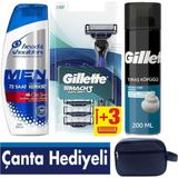 Gillette Mach3 Sport 1 Makine+ 3 Yedek Tıraş BIÇAĞI+200 ml Hassas Köpük +300 ml Şampuan +Çanta