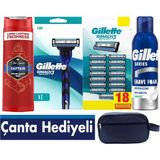 Gillette Mach3 Sport Makine+18 Yedek Bıçağı + 200ML Köpük +Oldspice 400ML Şampuan +Çanta