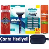 Gillette Mach3 Sport Tıraş Makinesi + Mach3 Sport 18 Adet Yedek Tıraş Bıçağı + 200 ml Fusion Jel +Old Spice 400 ml Şampuan +Seyahat Çantası