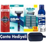 Gillette Mach3 Sport Tıraş Makinesi + Mach3 Sport 18 Adet Yedek Tıraş Bıçağı + Gillette 200 ml Köpük +Old Spice 400 ml Şampuan +Seyahat Çantası