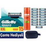 Gillette Mach3 Sport Yedek Tıraş Bıçağı 15 Adet + Gillette 200 ml JEL + Şık Çanta Seti