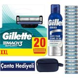 Gillette Mach3 Start 20 Adet Yedek Tıraş Bıçağı + 200 ml Gillette Köpük + Seyahat Çantası Hediyeli