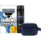 Gillette Mach3 Start 3'lü Yedek Tıraş Bıçağı + Nivea Aktif Karbon Deep Dimension Tıraş Jeli 200 ml +Seyahat Çantası