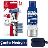 Gillette Mach3 Turbo 3d Makine 5 Adet Yedek Tıraş Bıçağı 200 ml Köpük Çanta