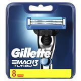 Gillette Mach3 Turbo bıçaklar, erkek tıraş makineleri için değiştirilebilir, 8 adet, bıçak başına 15 kata kadar tıraş için çelikten daha sert bıçak ağızları