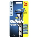 Gillette Mach3 Turbo tıraş makinesi erkekler için + 5 yedek bıçak, çelikten daha sertleştirici