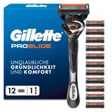 Gillette Proglide erkek tıraş makinesi, ıslak tıraş makinesi, metal, gri/siyah - erkek tıraş makinesi, 1 sap, kayganlaştırıcı şeritli 12 tıraş bıçağı ve yakın, uzun ömürlü bir tıraş için 5 bıçak dahil